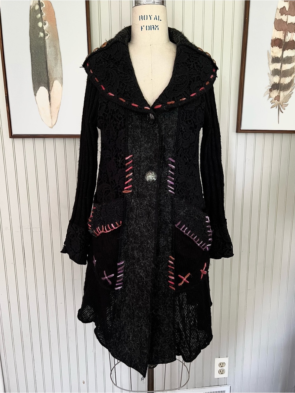 Sioni Vintage Mohair Mixed Media Asymmetrical Sweater Cardigan Long